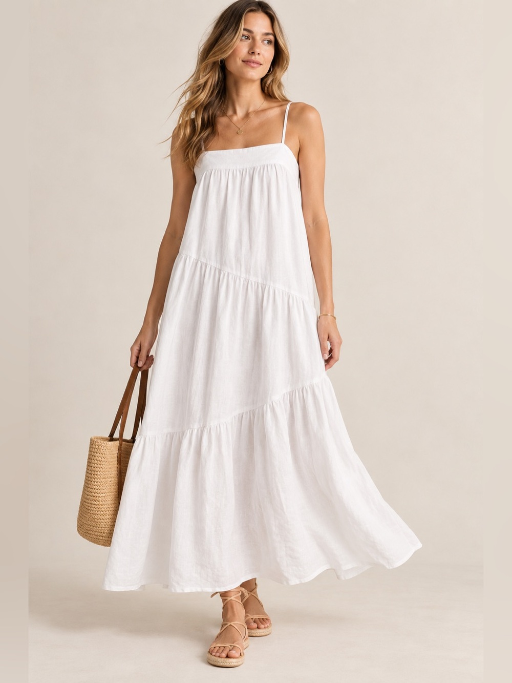 Abercrombie & Fitch Asymmetrical Tiered Maxi Dress Linen Blend Size Small